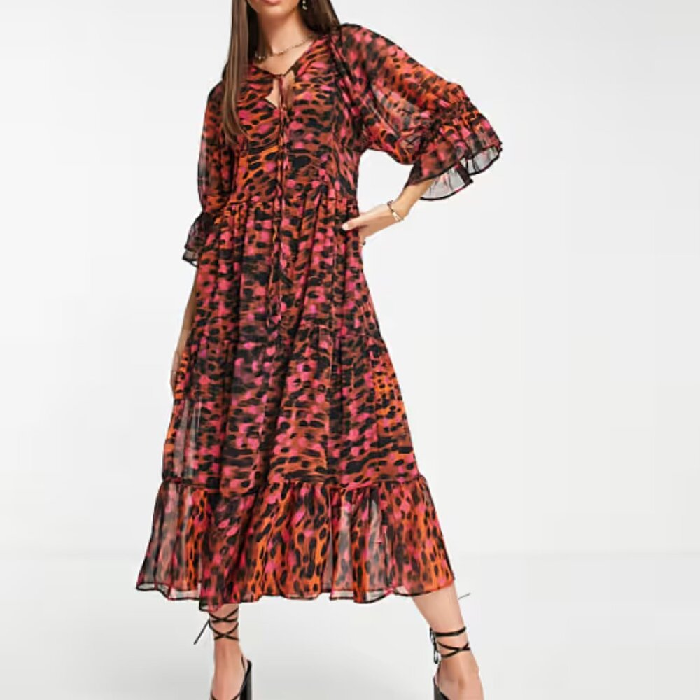 Topshop Petite Animal Print Smock Midi Dress Multicolor US 4 NWT
